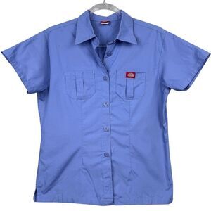Dickies Women’s Short Sleeve Blue Work Shirt Size Medium Button-Up